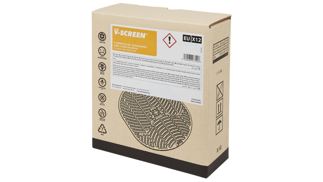 Urinoirmat V-screen Citrus Mango 178x178mm lichtgrijs