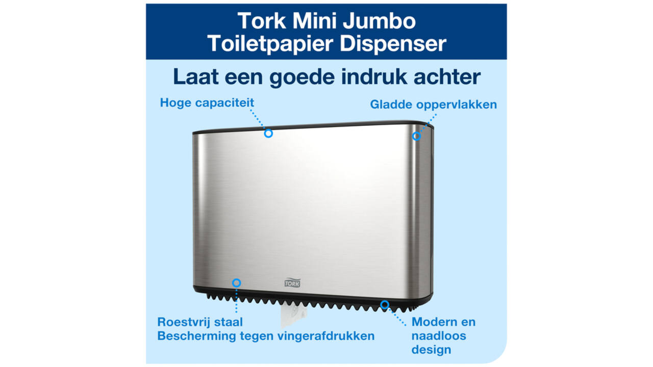 Toiletpapierdispenser Tork Image Lijn Mini jumborol T2 Image-Gesloten- rvs 460006