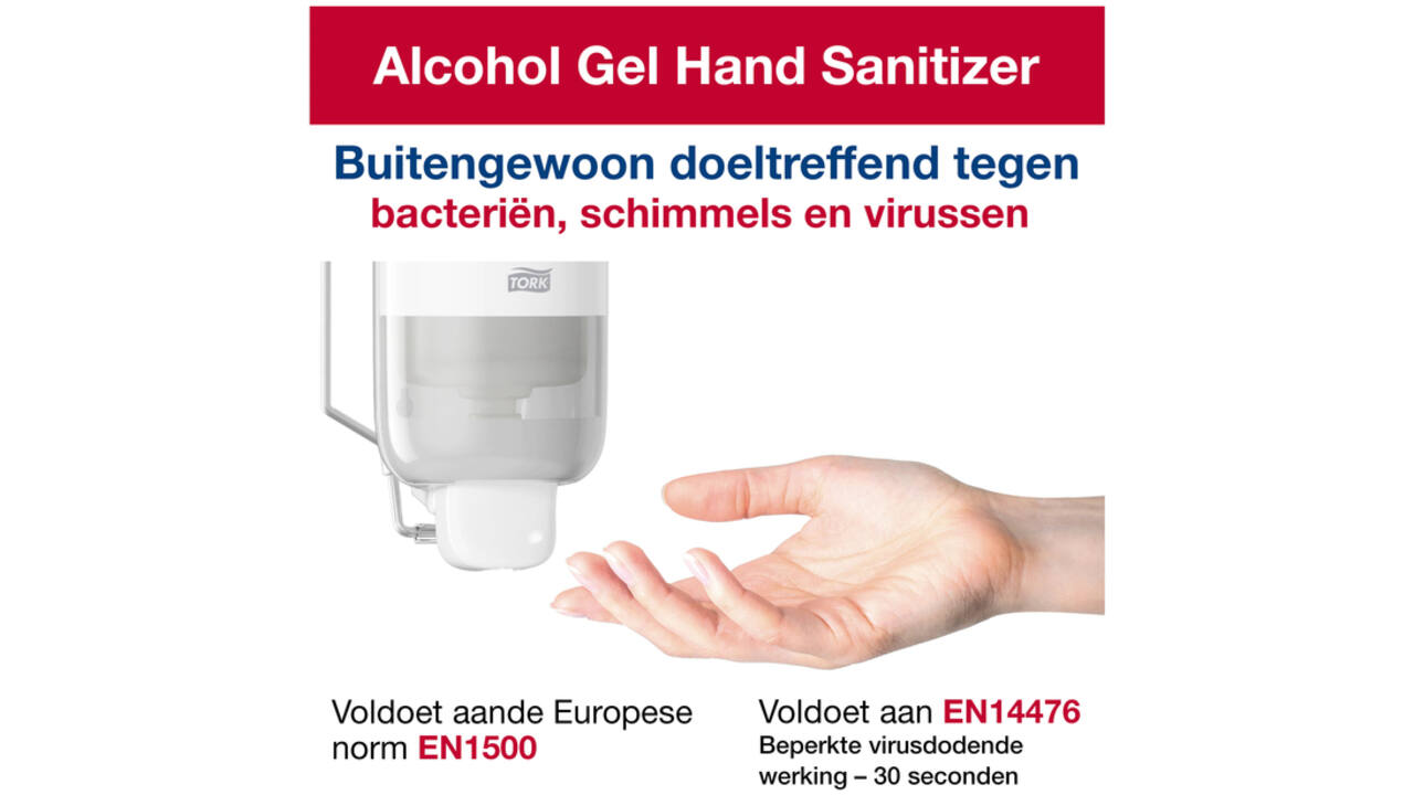 Alcoholgel Tork S1 voor handdesinfectie ongeparfumeerd 1000ml 420103