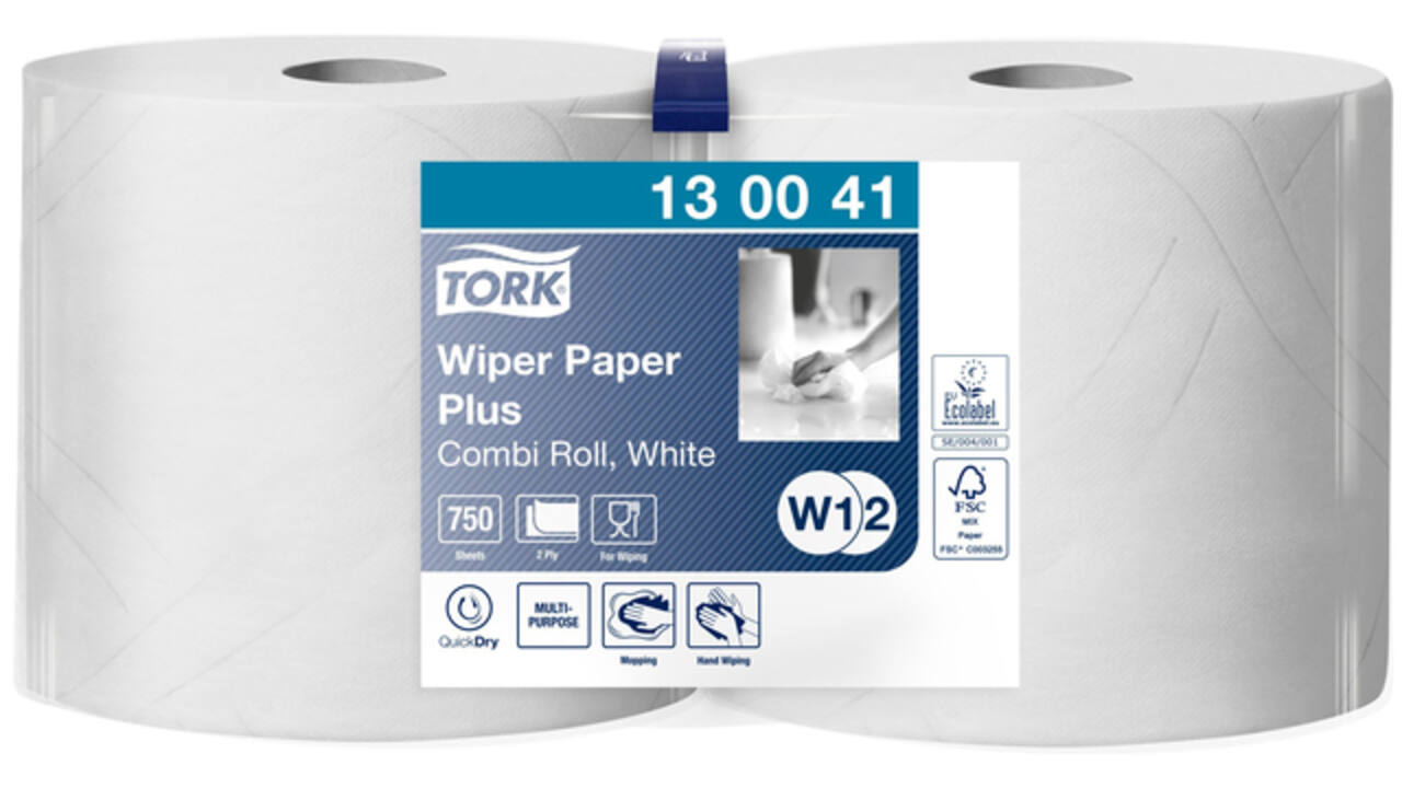 Poetspapier Tork Wiping Plus Combi W1/2 multifunctioneel 255m wit 130041