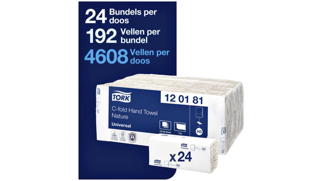 Handdoek Tork H3 c-vouw universal 1-laags naturel 120181