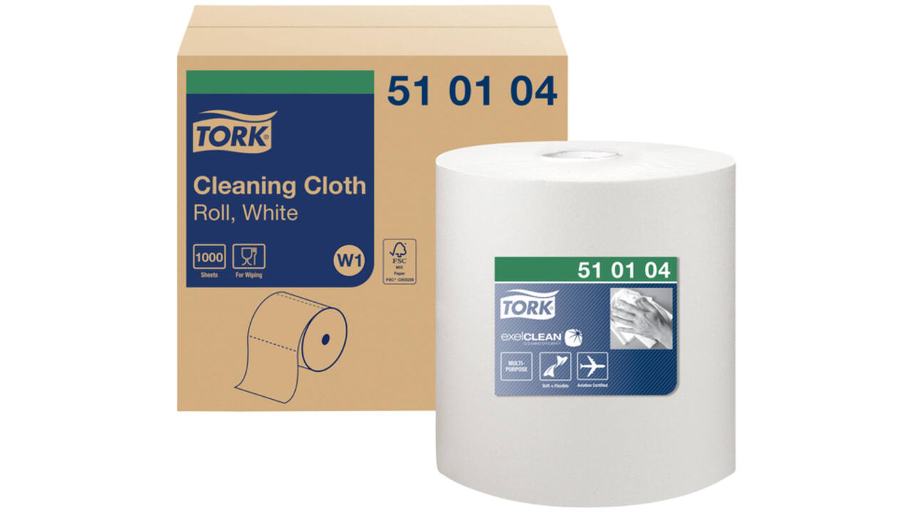 Reiningingsdoek Tork W1 herbruikbaar nonwoven 1000 vel wit 510104