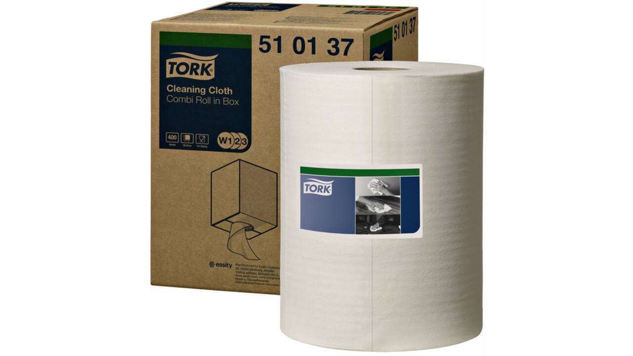 Reiningingsdoek Tork W1 herbruikbaar nonwoven 400 vel wit 510137