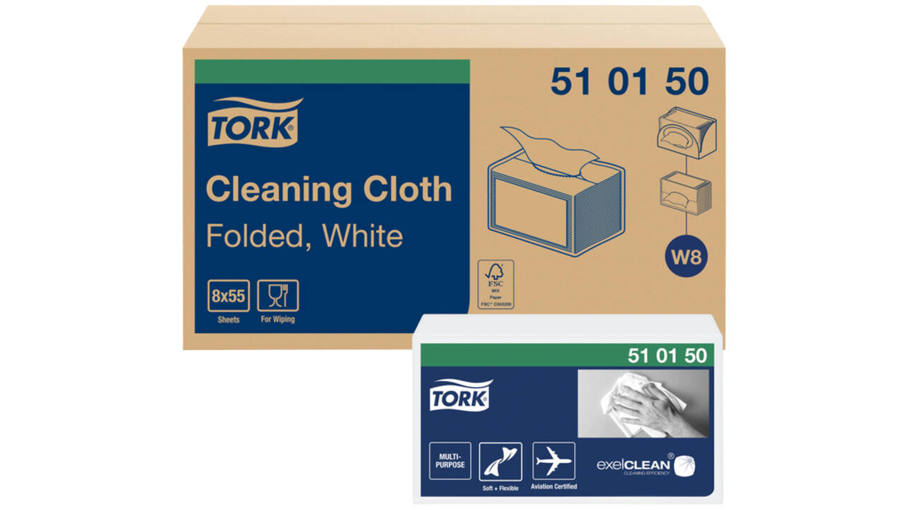 Reinigingsdoek Tork W8 Premium 1-laags 55 vel wit 510150