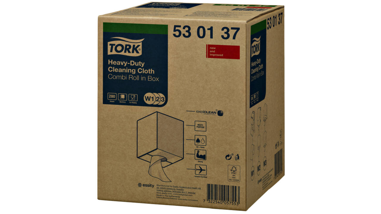 Reiningsdoek Tork Heavy-duty combi rol W1/2/3 nonwoven 280 vel wit 530137