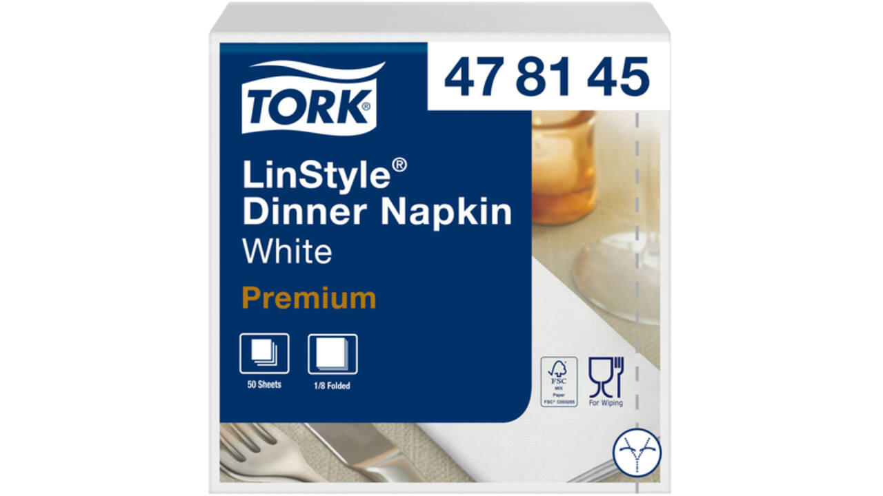 Dinnerservetten Tork Premium LinStyle® 1/8 gevouwen 1-laags 50 st wit 478145