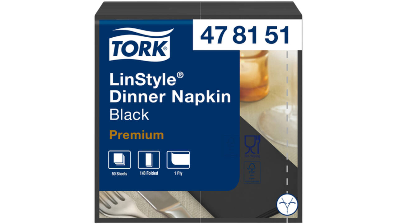 Dinerservet Tork Linstyle Premium 1/8 vouw 1-laags 390x390mm 50 vel zwart 478151