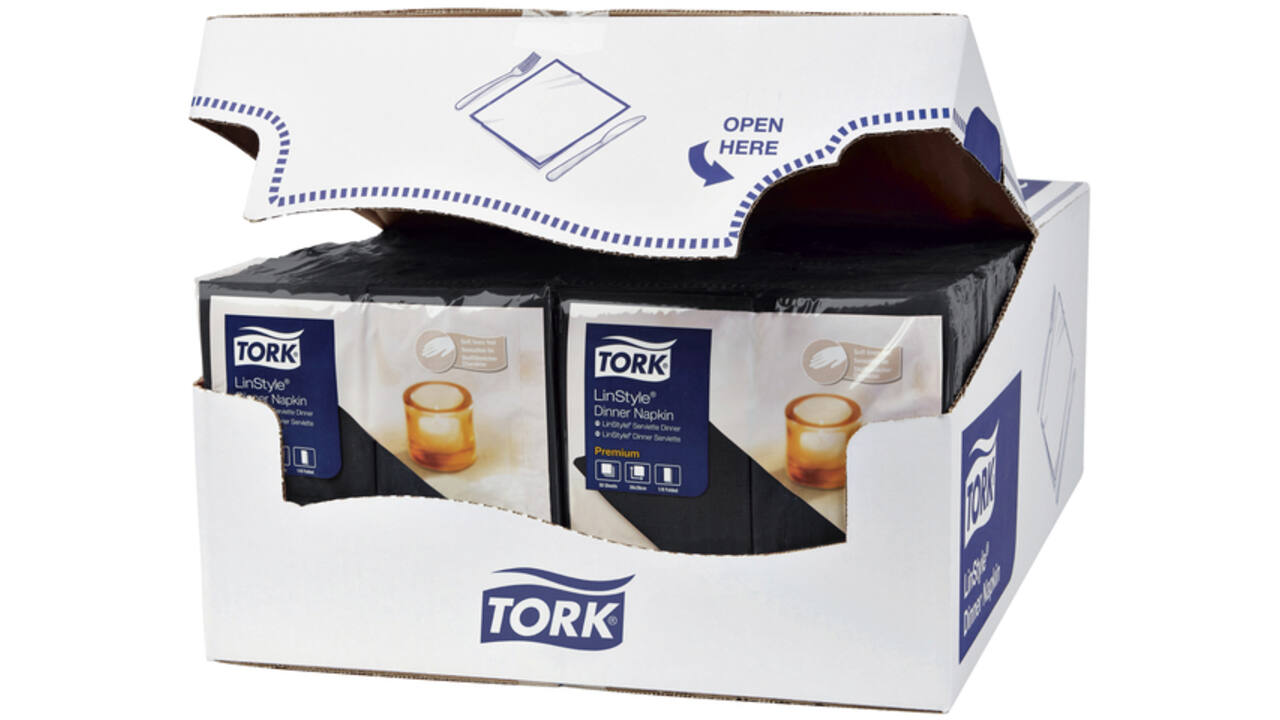 Dinerservet Tork Linstyle Premium 1/8 vouw 1-laags 390x390mm 50 vel zwart 478151