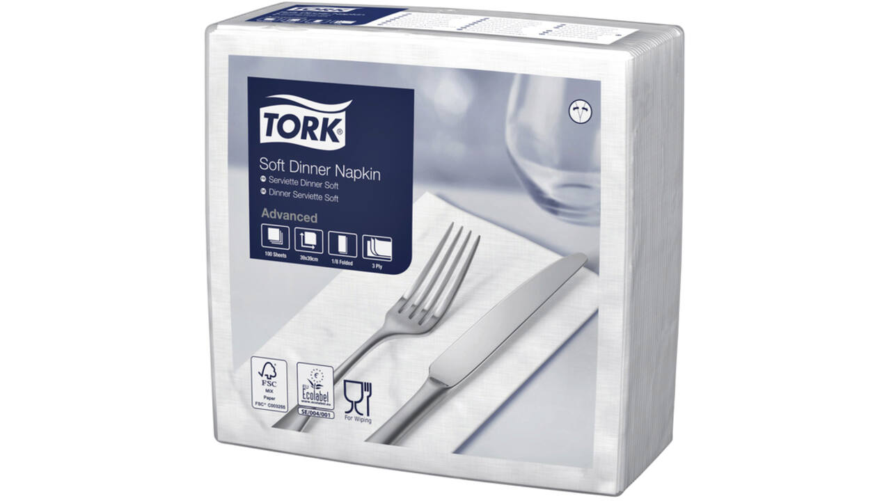 Dinerservet Tork Advanced 1/8 vouw 3-laags 395x390mm 100 vel wit 477579