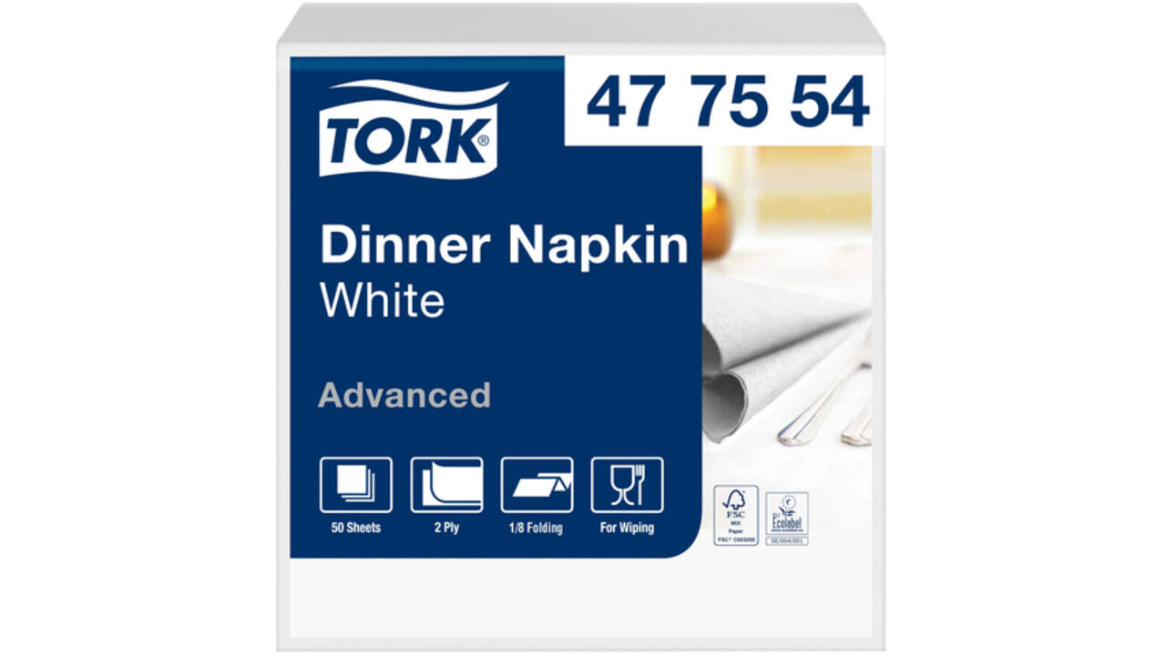 Dinerservet Tork Advanced 1/8 vouw 2-laags 395x390mm 150 vel wit 477554