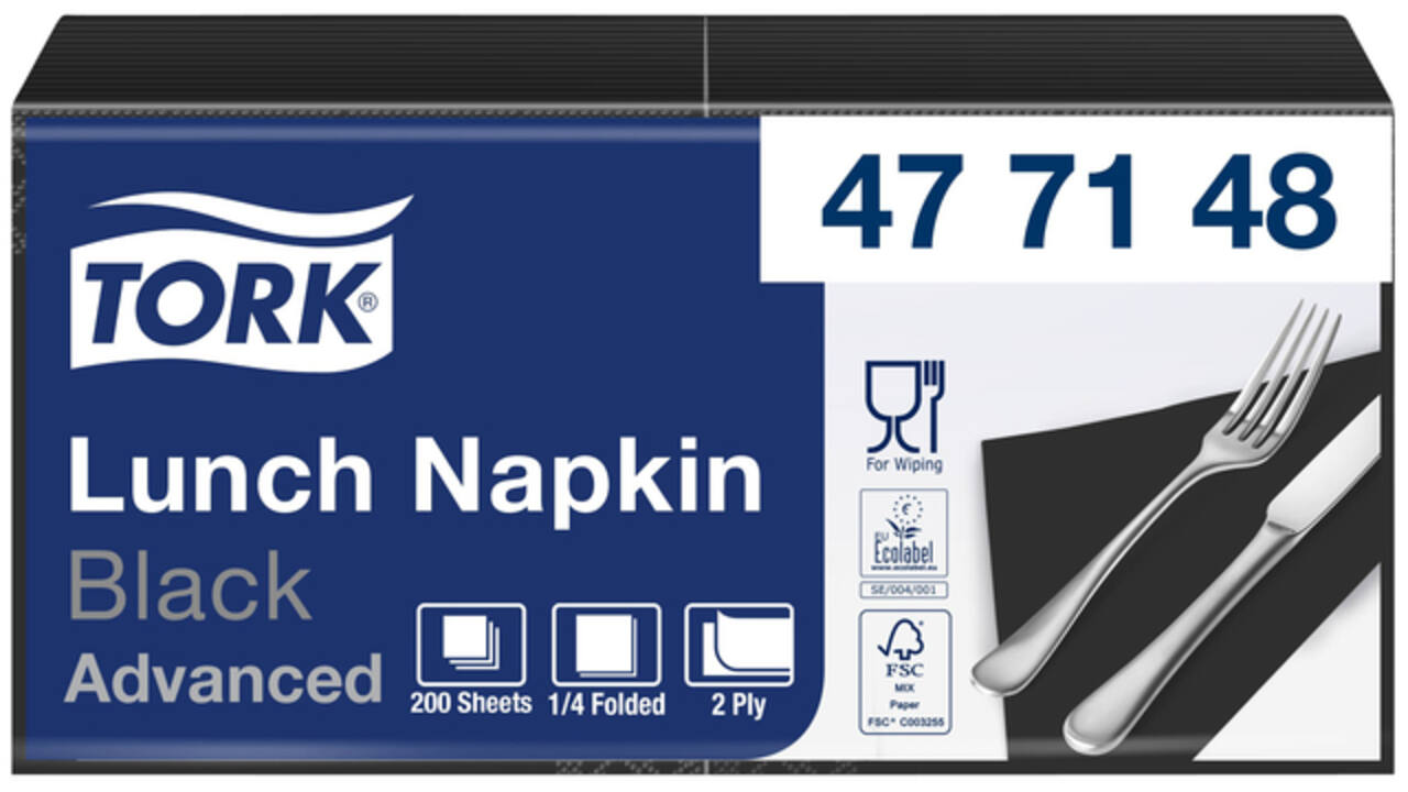 Servetten Tork 2-laags 1/4 gevouwen 200st zwart 477148
