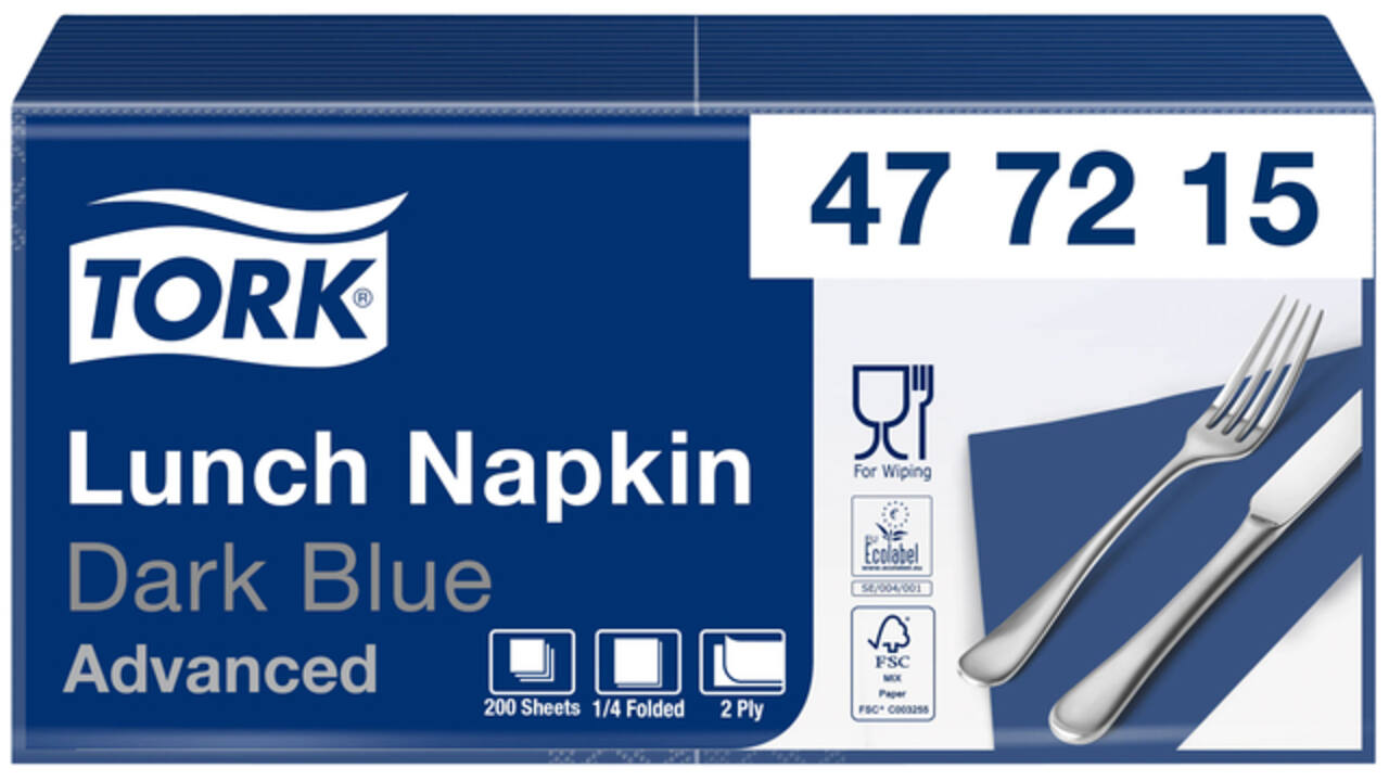 Lunchservet Tork Advanced 1/4 vouw 2-laags 328x325mm 200 vel donkerblauw 477215