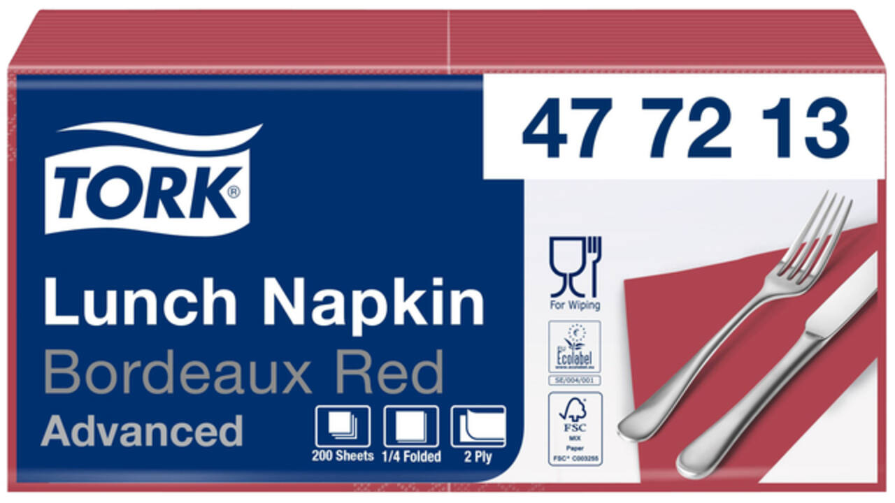 Servetten Tork 2-laags 1/4 gevouwen 200 st bordeaux 477213