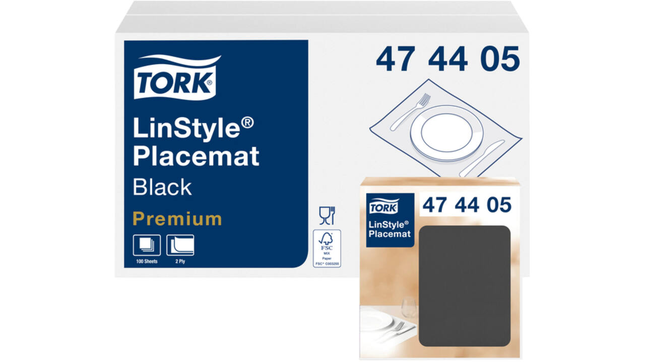 Placemat Tork Linstyle Premium 2-laags 390x300mm 100 vel zwart 474405