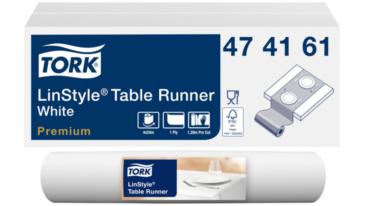Tafelloper Tork LinStyle® duurzaam 1laags 120x40cm wit 474161