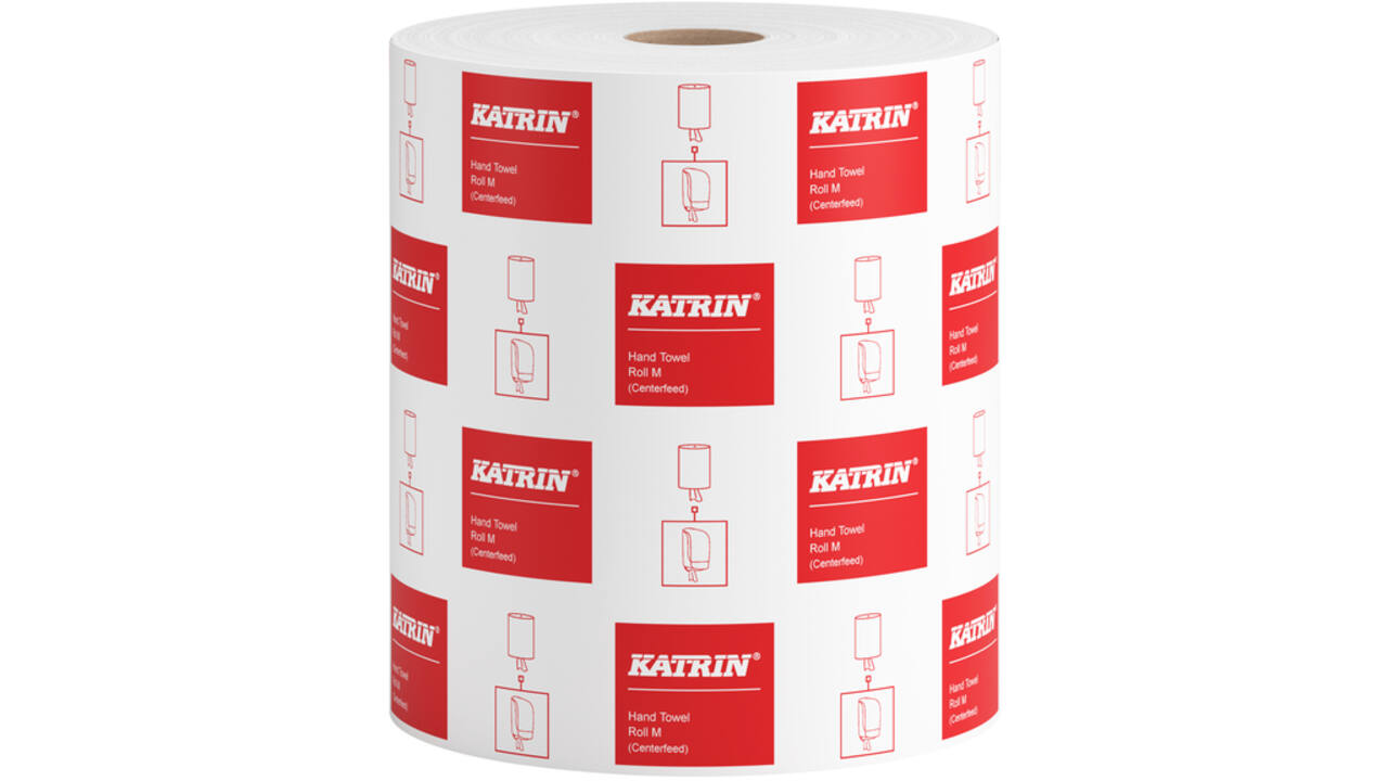 Handdoekrol Katrin centerfeed 1-laags wit medium 300mx205mm