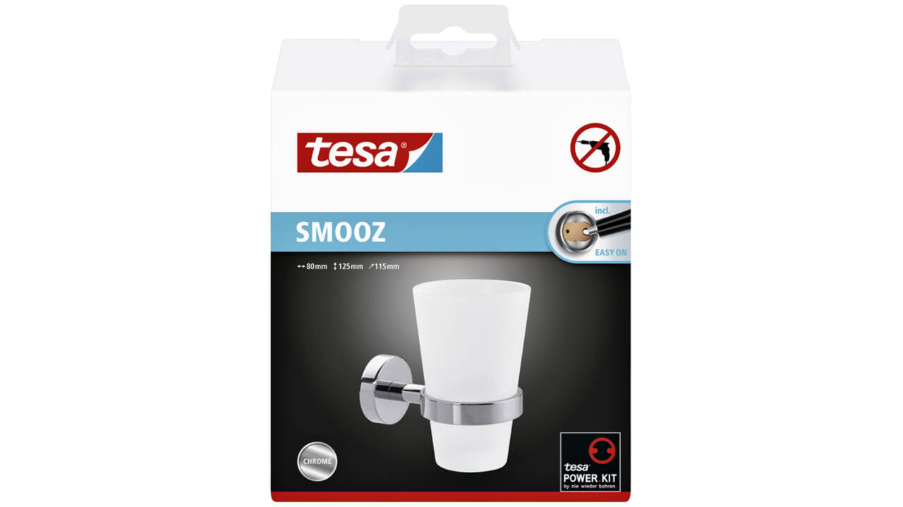 Bekerhouder tesa® Smooz hoogglans verchroomd metaal zelfklevend