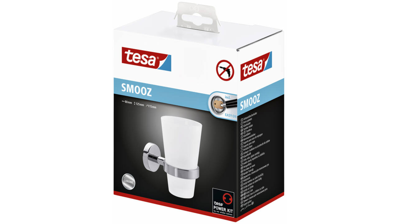 Bekerhouder tesa® Smooz hoogglans verchroomd metaal zelfklevend