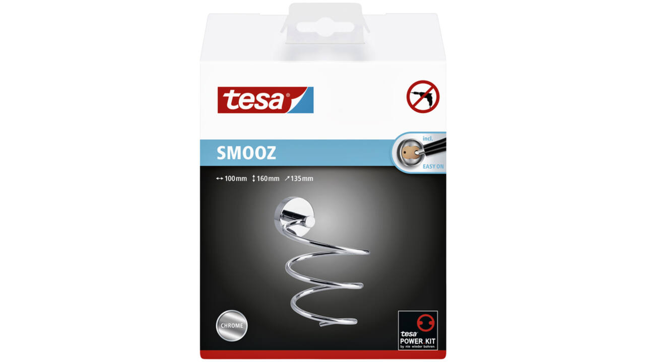 Haardrogerhouder tesa® Smooz hoogglans verchroomd metaal zelfklevend