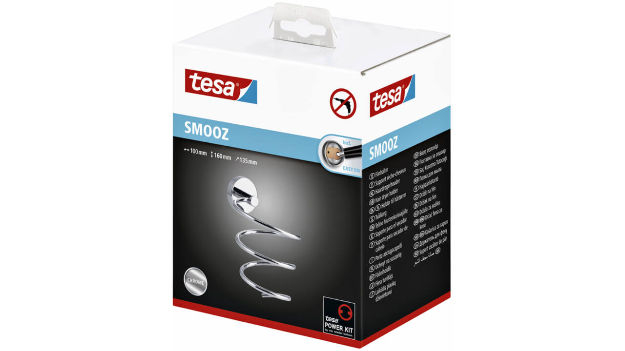Haardrogerhouder tesa® Smooz hoogglans verchroomd metaal zelfklevend