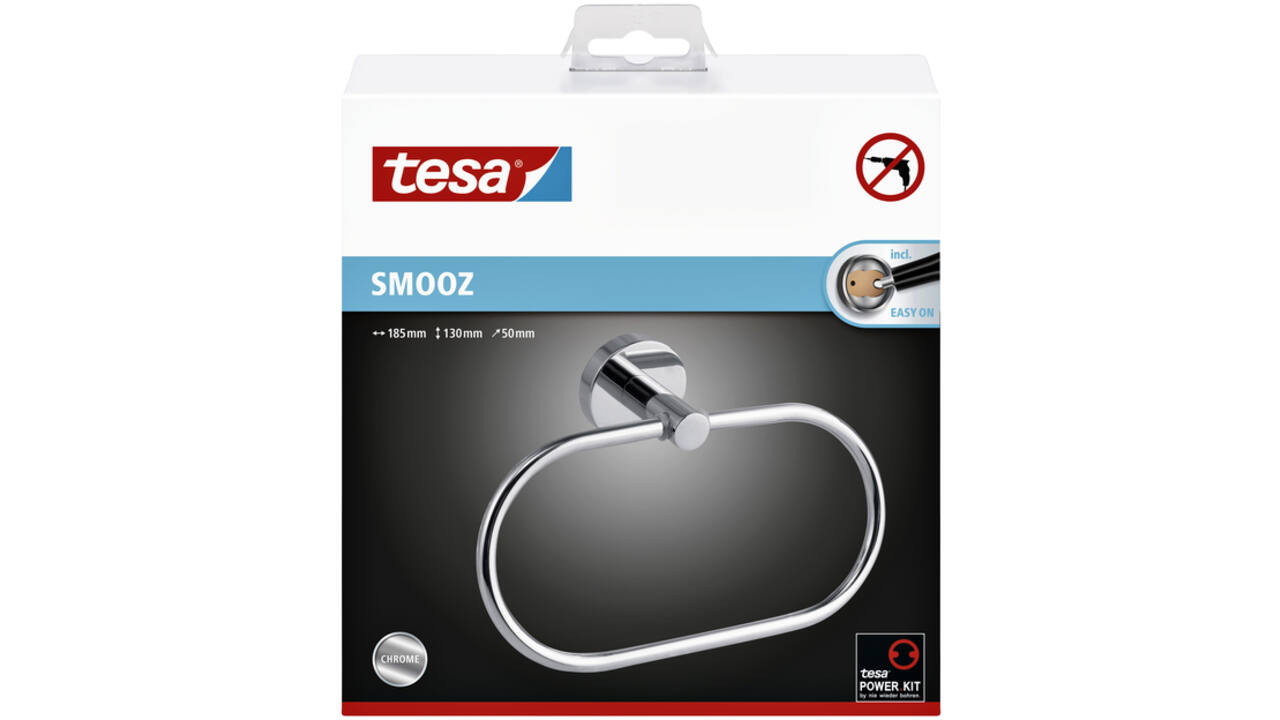 Handdoekring tesa® Smooz hoogglans verchroomd metaal zelfklevend