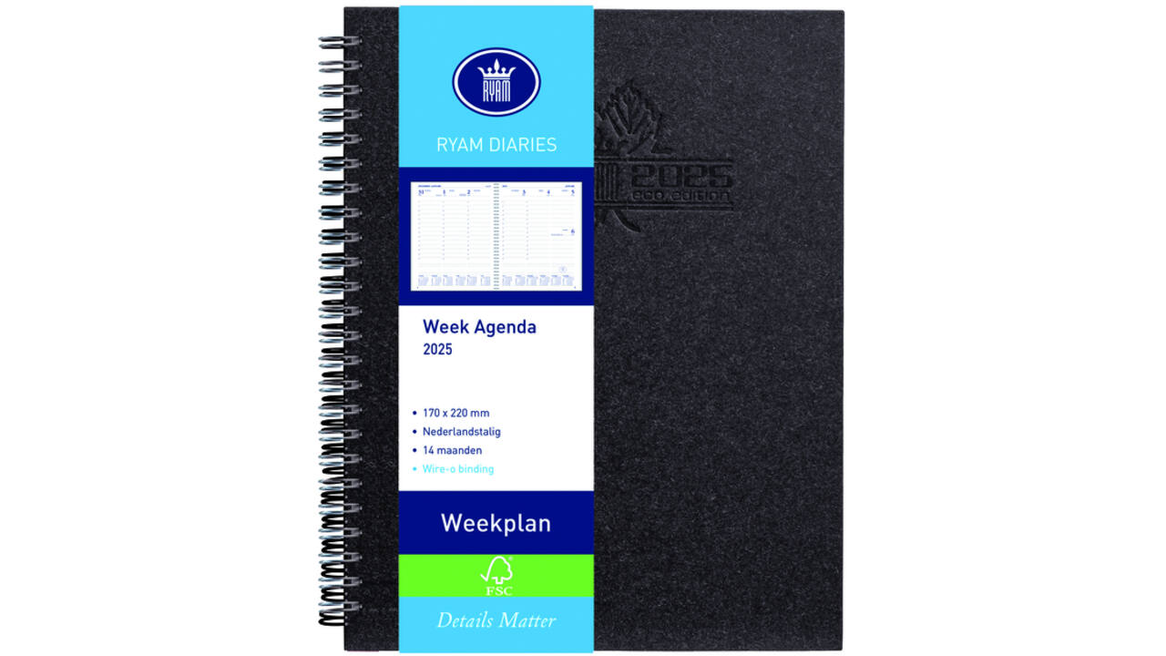 Agenda 2027 Ryam Weekplan Wire-o 7dagen/2pagina's zwart