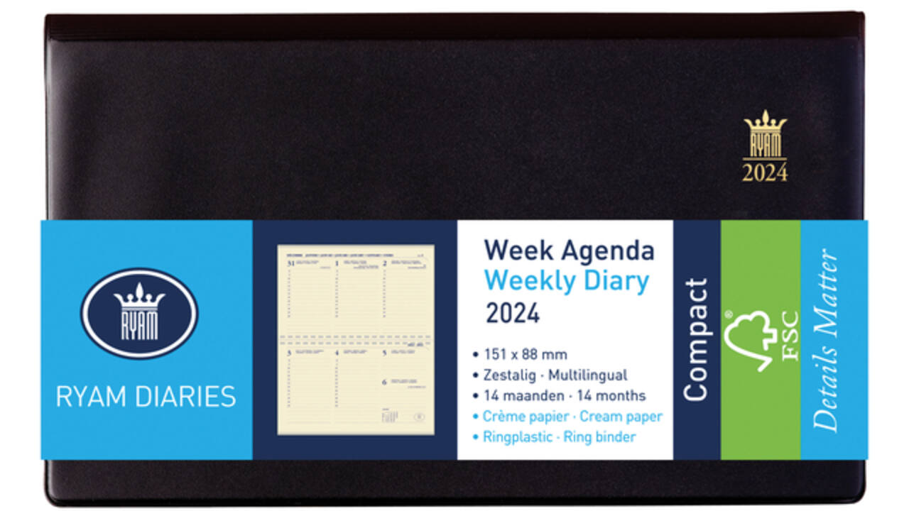 Agenda 2027 Ryam Compact Suprema 7dagen/2pagina's ringplastic zwart