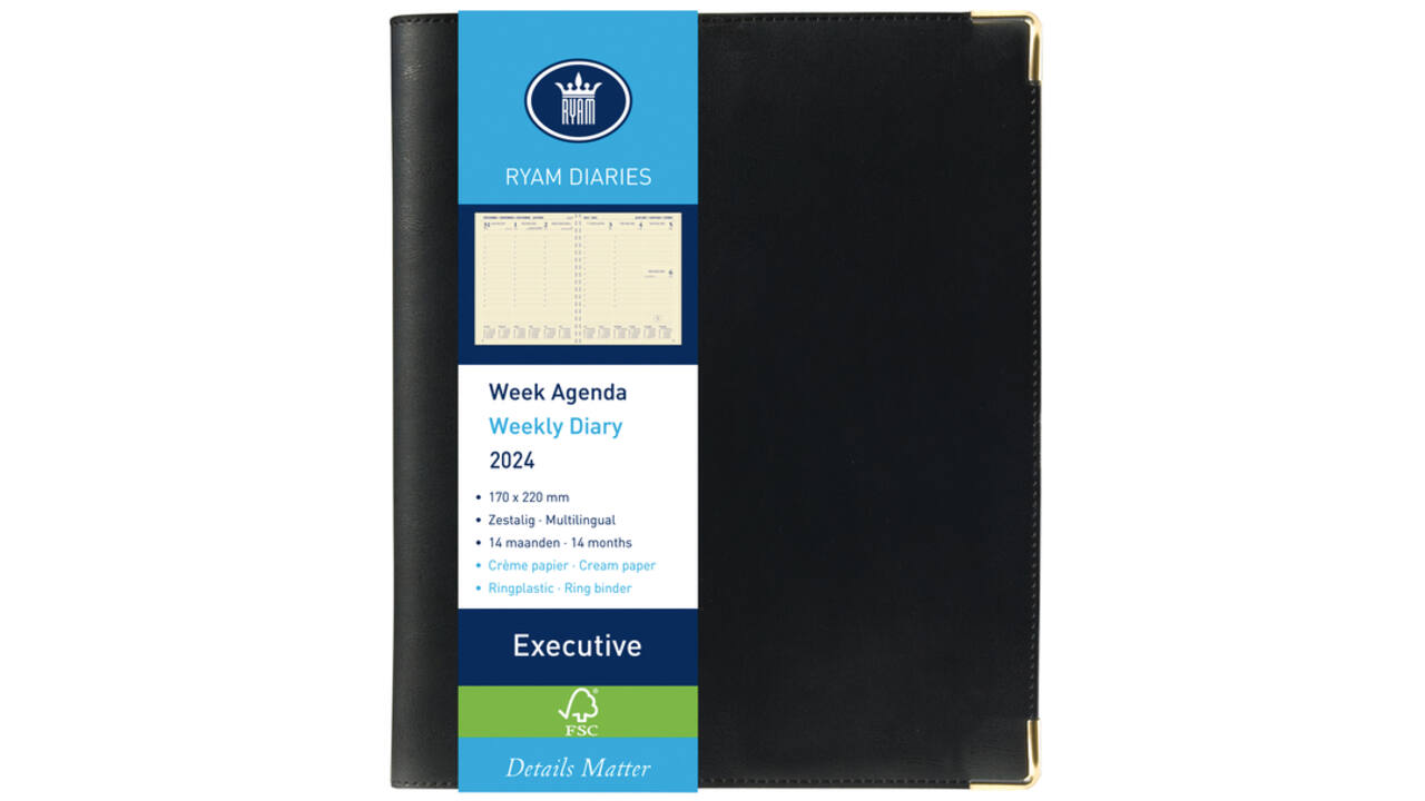 Agenda 2027 Ryam Executive Nappa 7dagen/2pagina's ringplastic zwart
