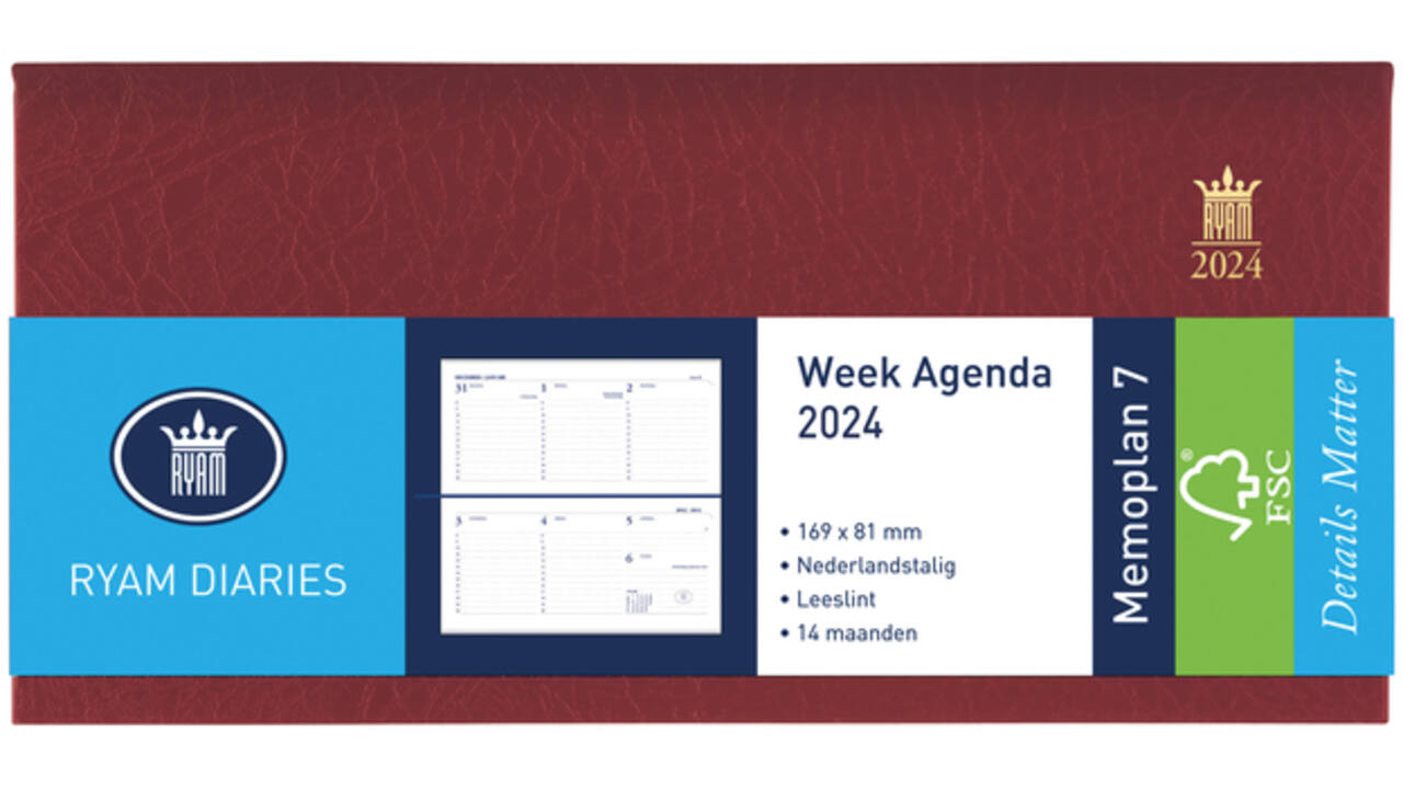 Agenda 2027 Ryam Memoplan 7 Suprema 7dagen/2pagina's landscape bordeaux