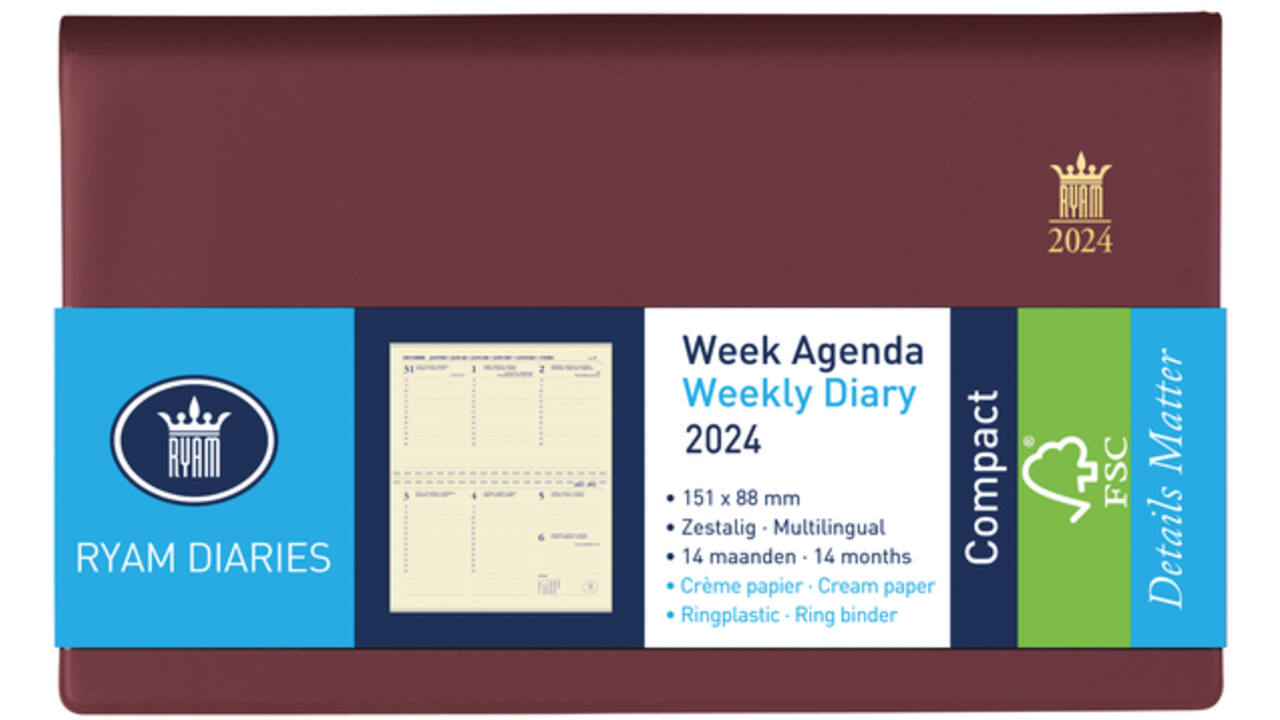 Agenda 2027 Ryam Compact Suprema 7dagen/2pagina's ringplastic bordeaux