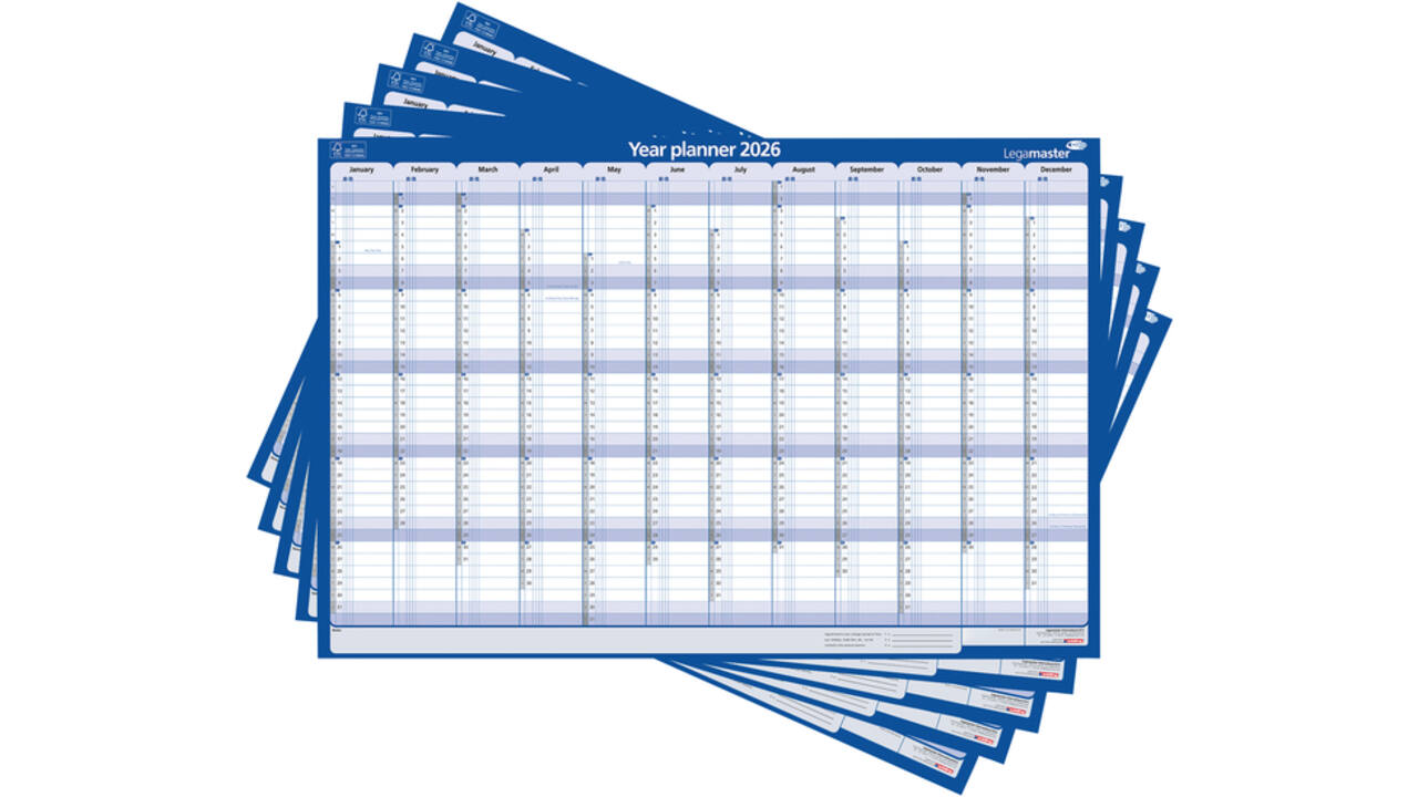 Jaarplanner 2027 Legamaster 1 persoon 90x60cm horizontaal gelamineerd Engelstalig