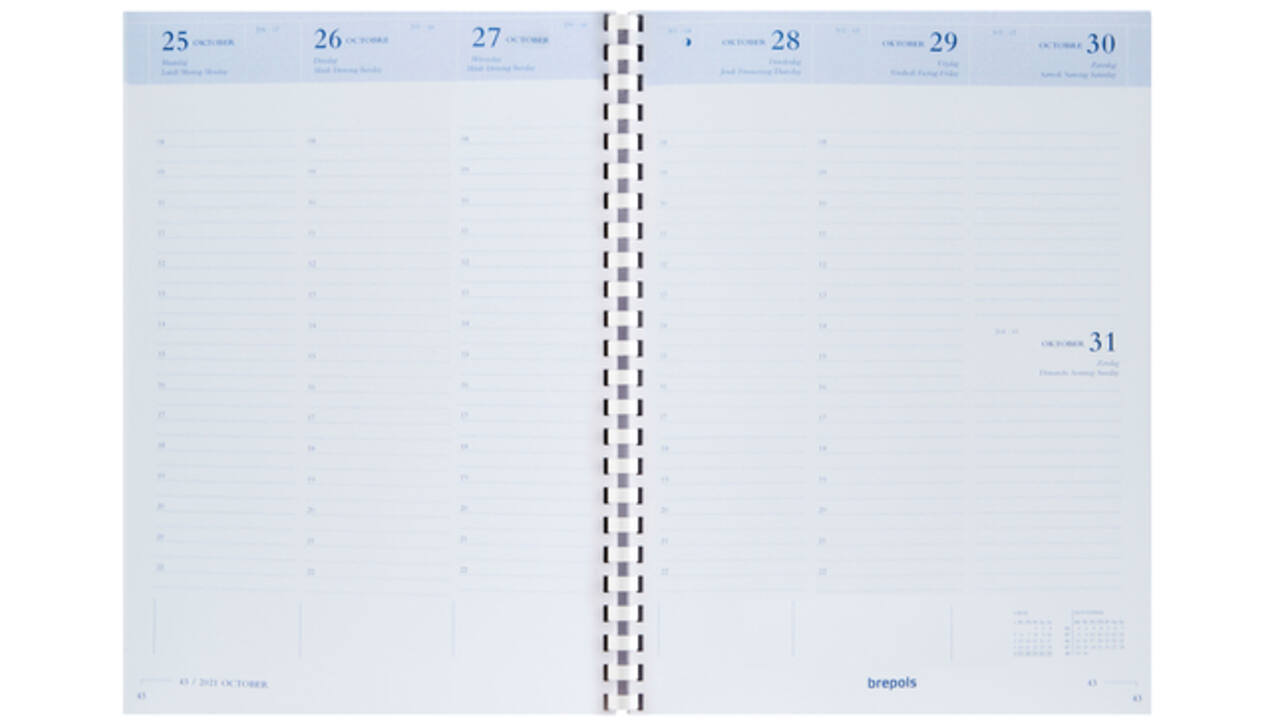 Agendavulling 2027 Brepols Timing 7dagen/2pagina's spiraal wit