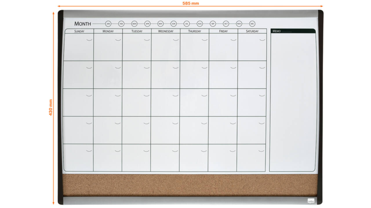 Whiteboard Nobo magnetische planner met prikbord van kurk 585x430mm