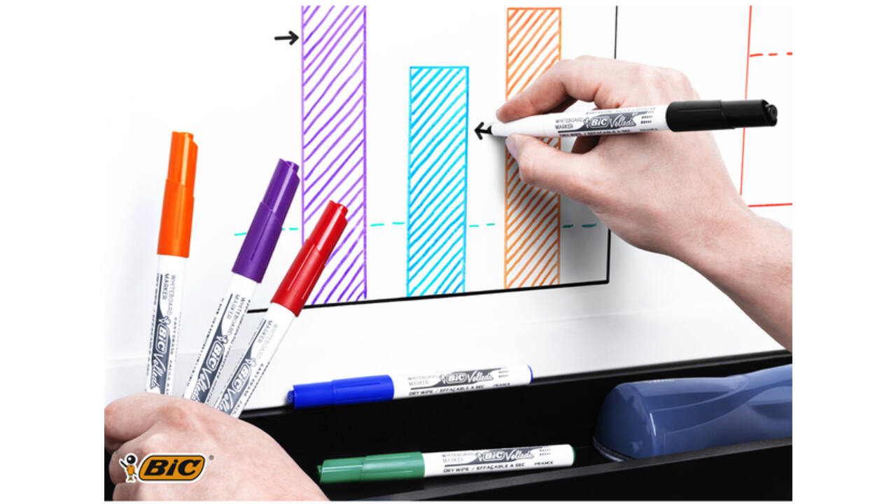 Viltstift Bic Velleda 1744 whiteboard rond medium assorti kartonnen etui à 4 stuks