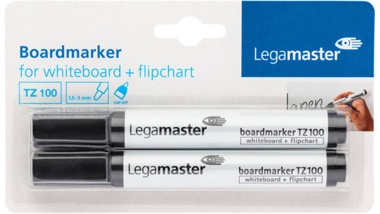 Viltstift Legamaster TZ 100 whiteboard rond 1.5-3mm zwart blister à 2 stuks