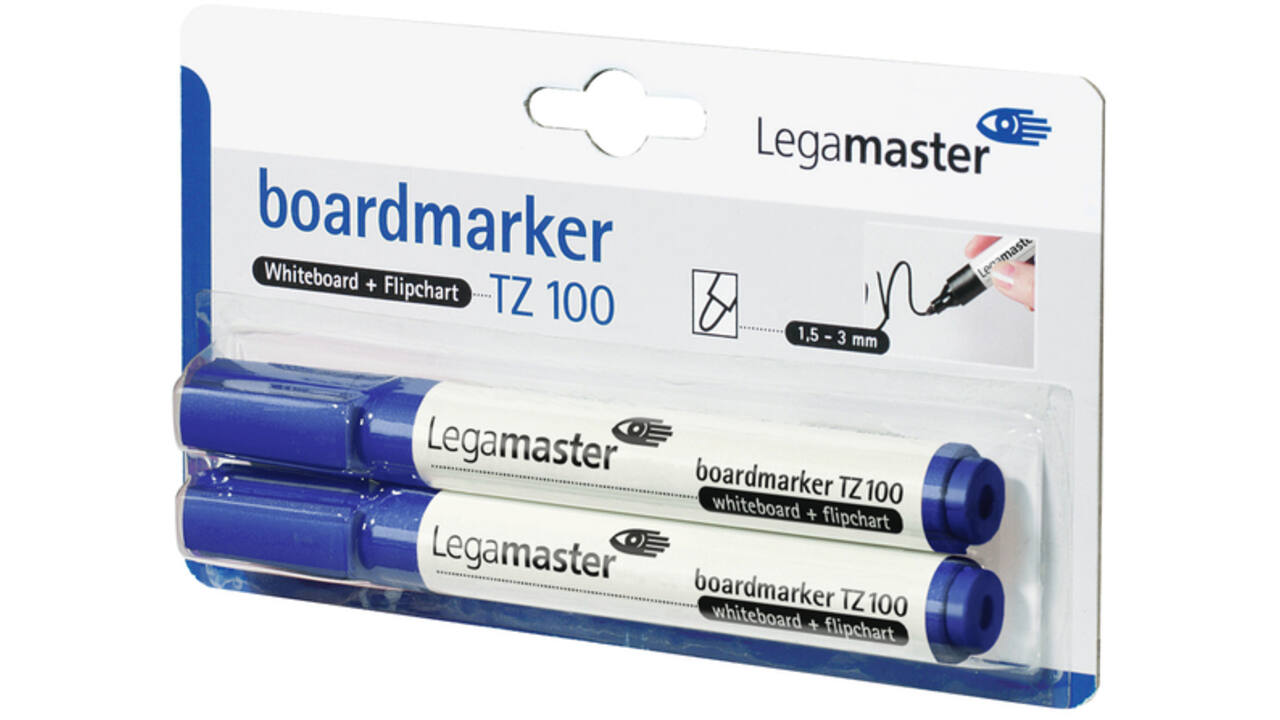 Viltstift Legamaster TZ 100 whiteboard rond 1.5-3mm blauw blister à 2 stuks