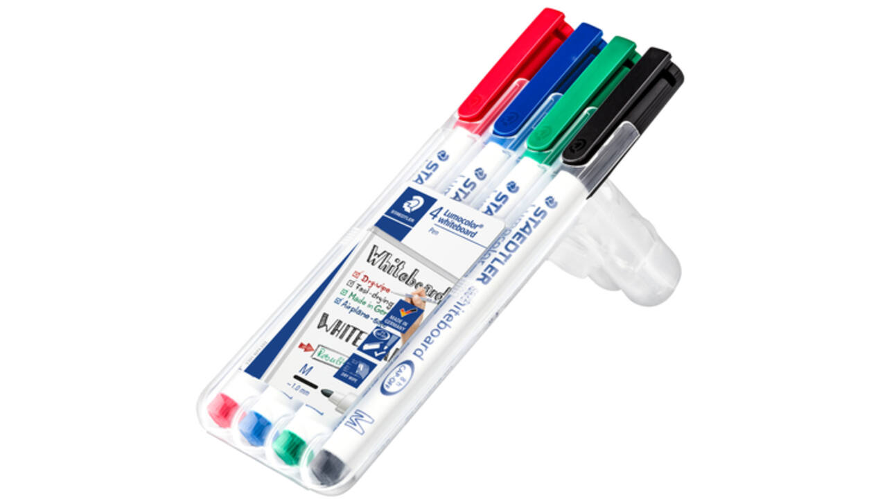 Viltstift Staedtler 301 whiteboard rond assorti 1mm 4stuks