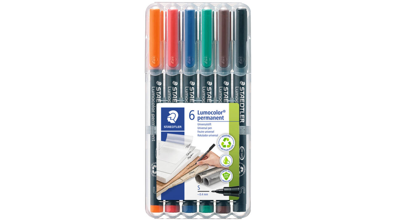 Viltstift Staedtler Lumocolor 313 permanent S set à 6 stuks assorti
