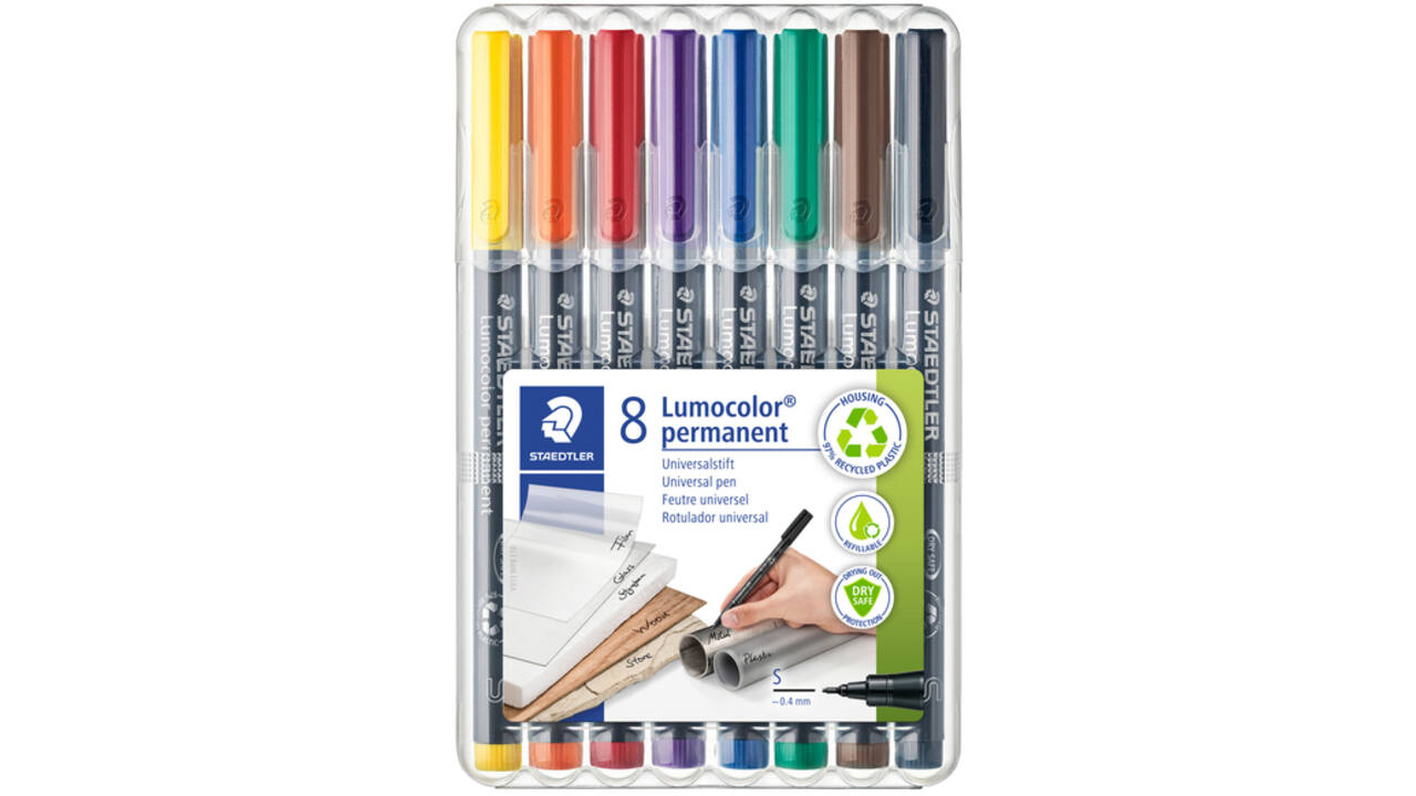 Viltstift Staedtler Lumocolor 313 permanent S set à 8 stuks assorti