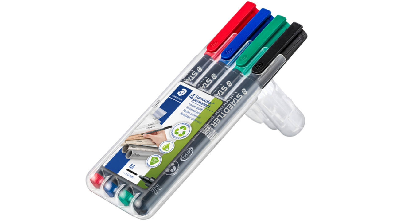 Viltstift Staedtler Lumocolor 317 permanent M set à 3 +1 stuk gratis