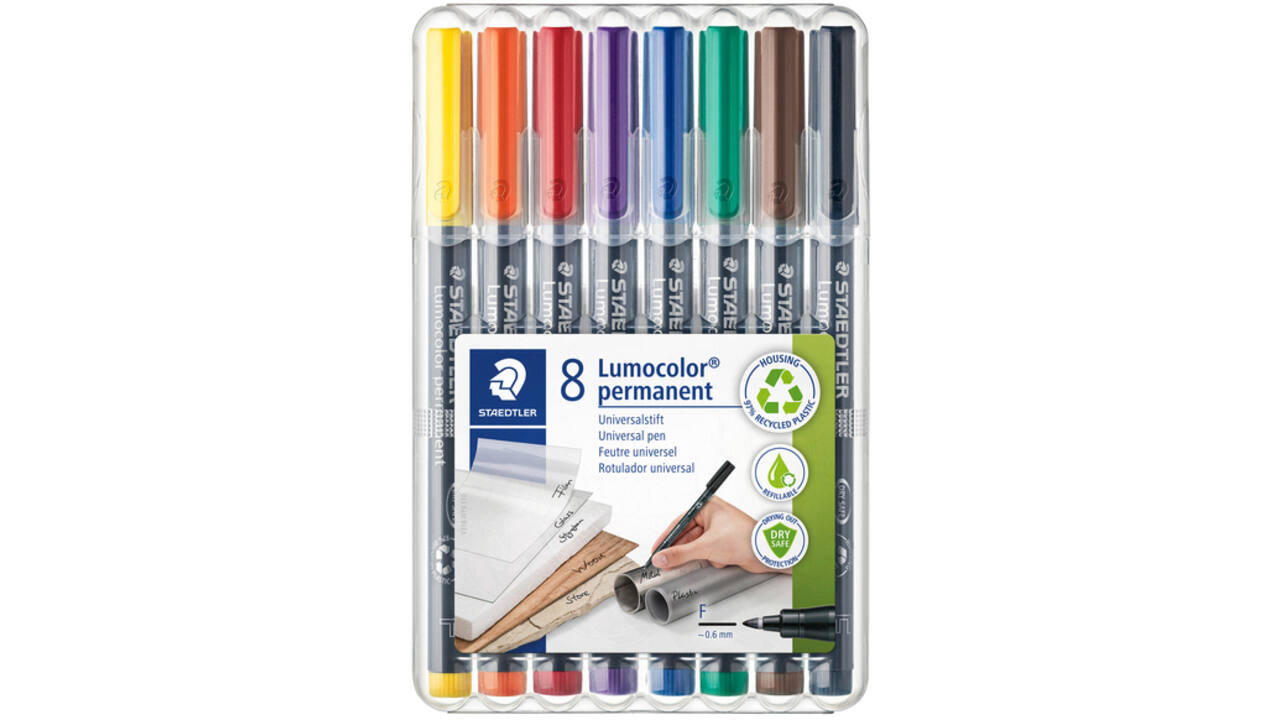 Viltstift Staedtler Lumocolor 318 permanent F set à 8 stuks assorti