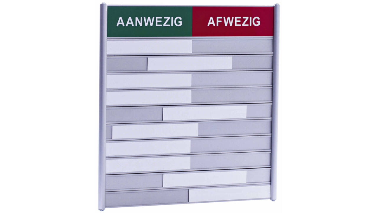 Aan- afwezigheidsbord voor 10 namen