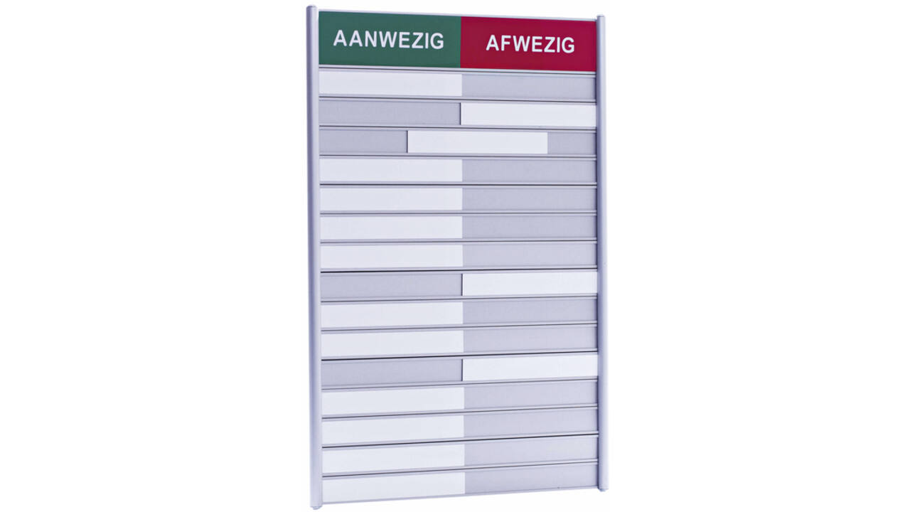 Aan- afwezigheidsbord voor 15 namen