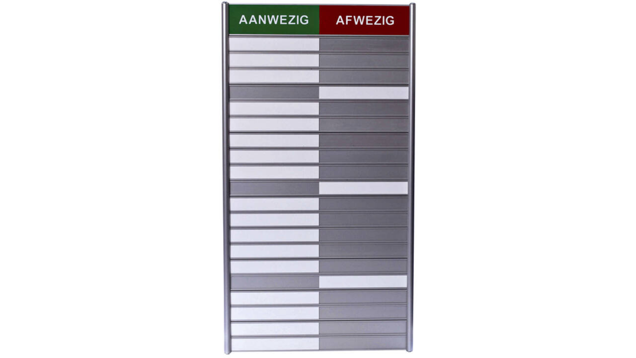 Aan- afwezigheidsbord voor 20 namen