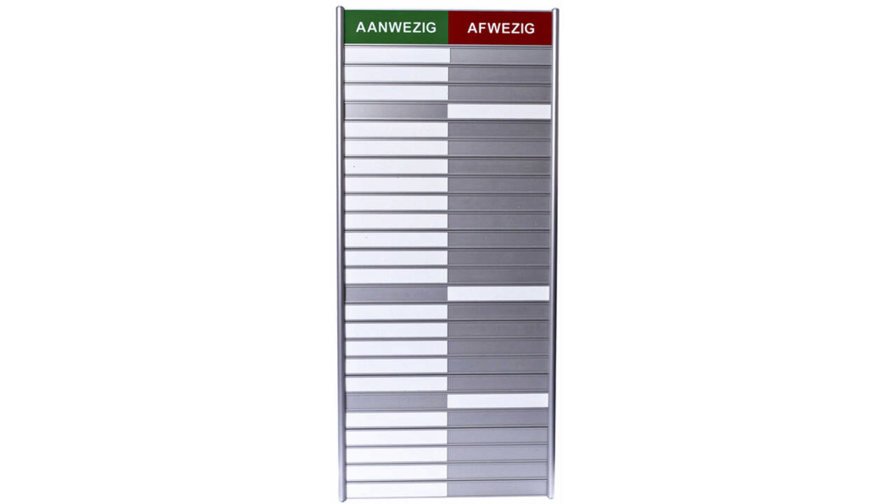Aan- afwezigheidsbord voor 25 namen
