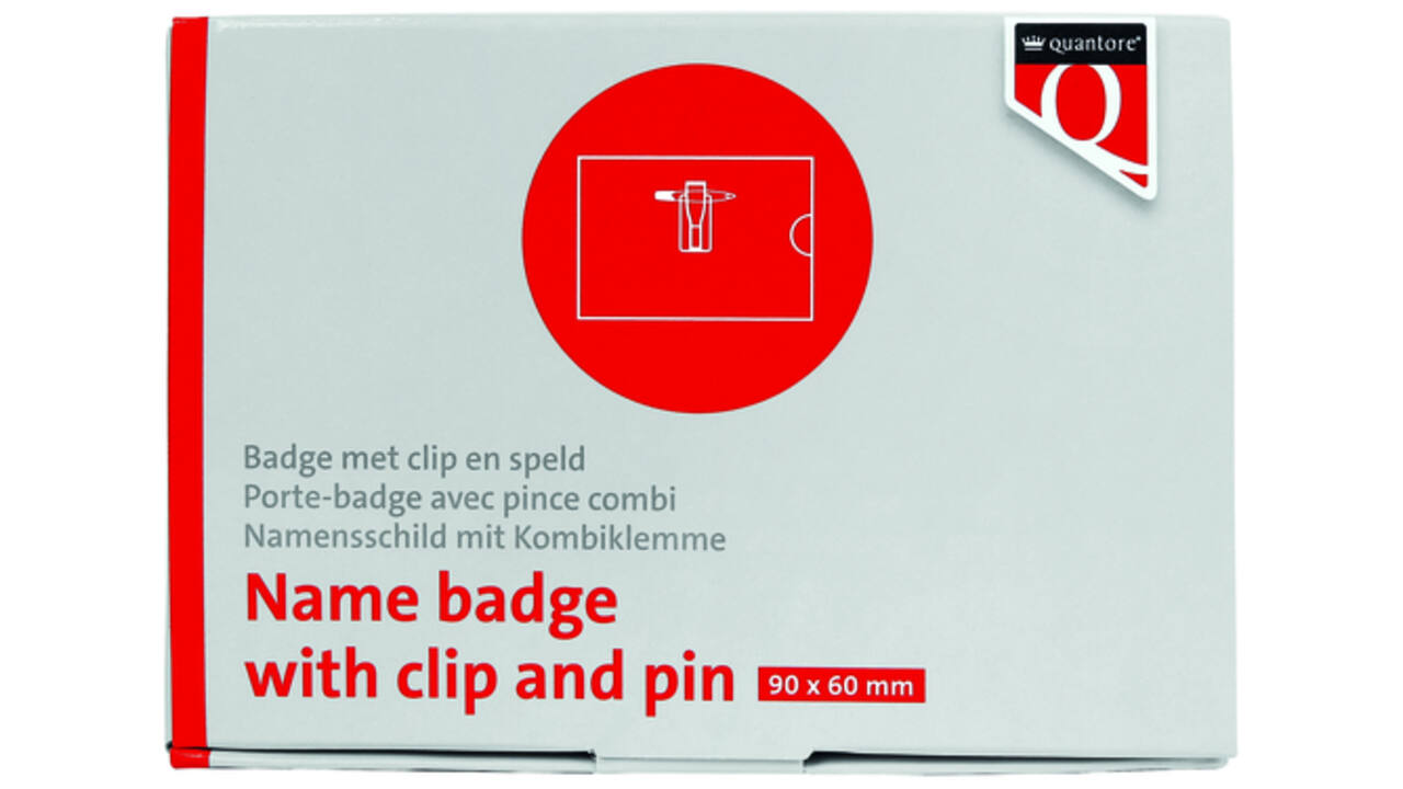 Badge Quantore met clip en speld 60x90mm