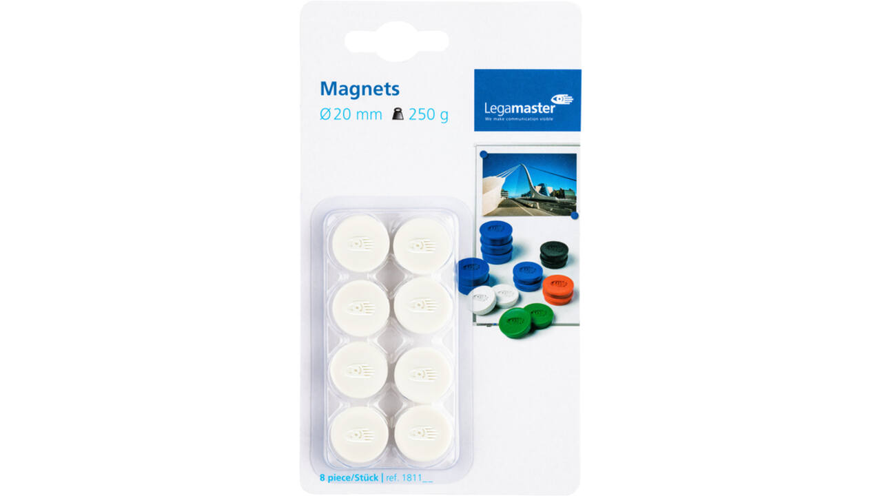 Magneet Legamaster 20mm 250gr wit 8stuks