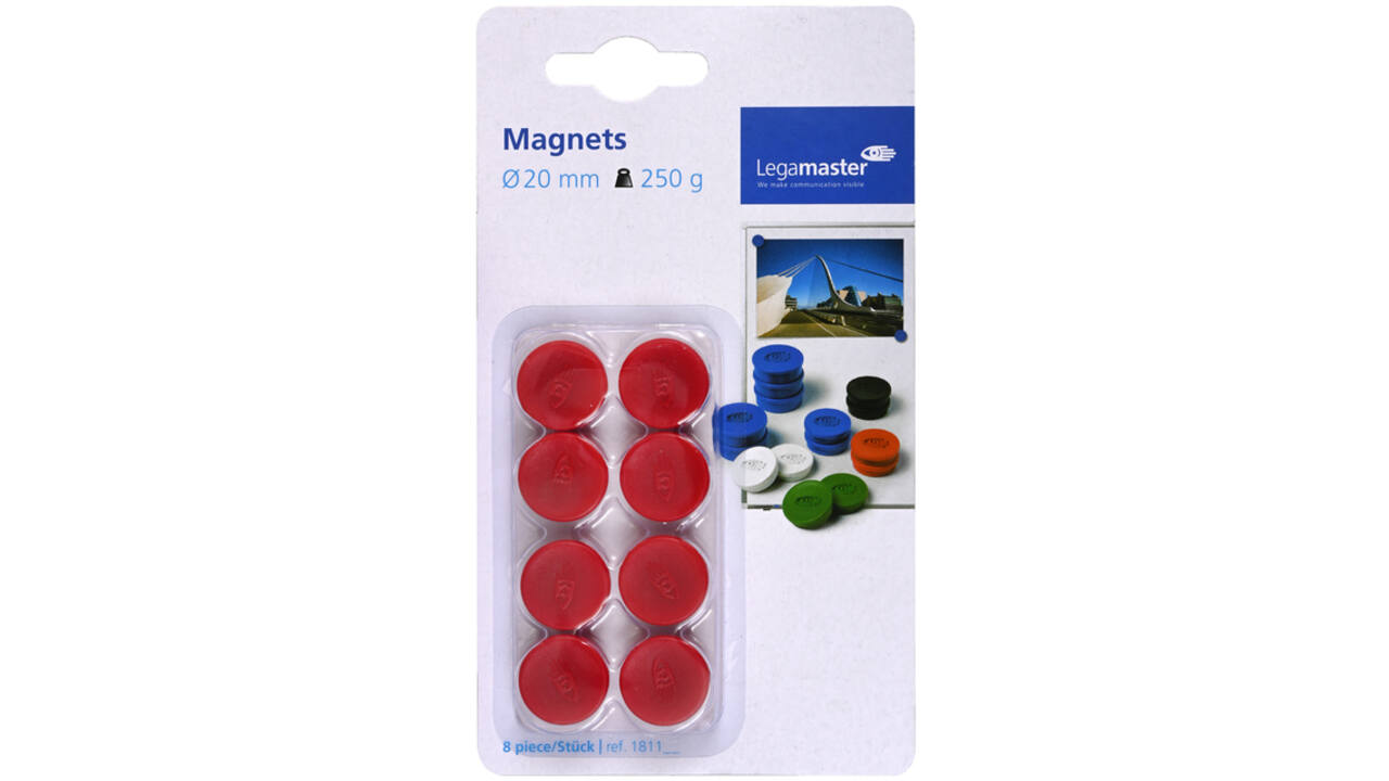 Magneet Legamaster 20mm 250gr rood 8stuks