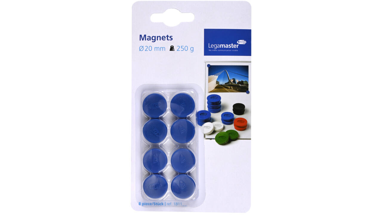 Magneet Legamaster 20mm 250gr blauw 8stuks