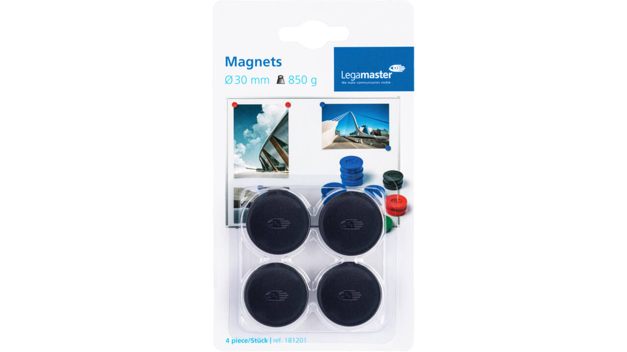 Magneet Legamaster 30mm 850gr zwart 4stuks